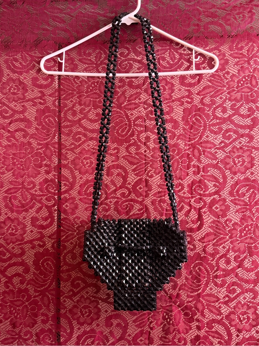 Vintage Black Beaded Studded Crossbody Bag Goth Grunge Statement Purse